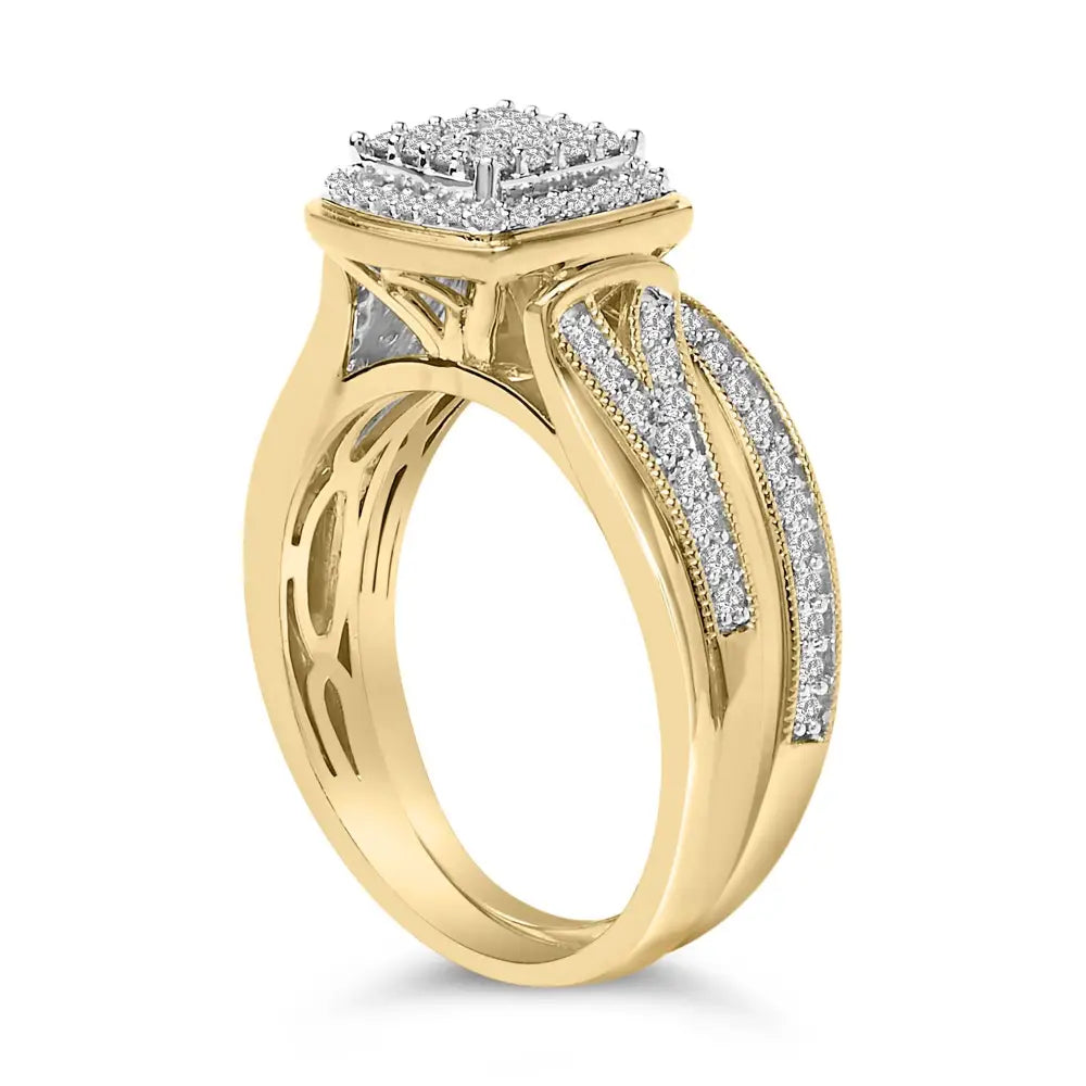 14k yellow gold plated sterling silver 1/2 cttw diamond square bridal set bijoux-nyc direct