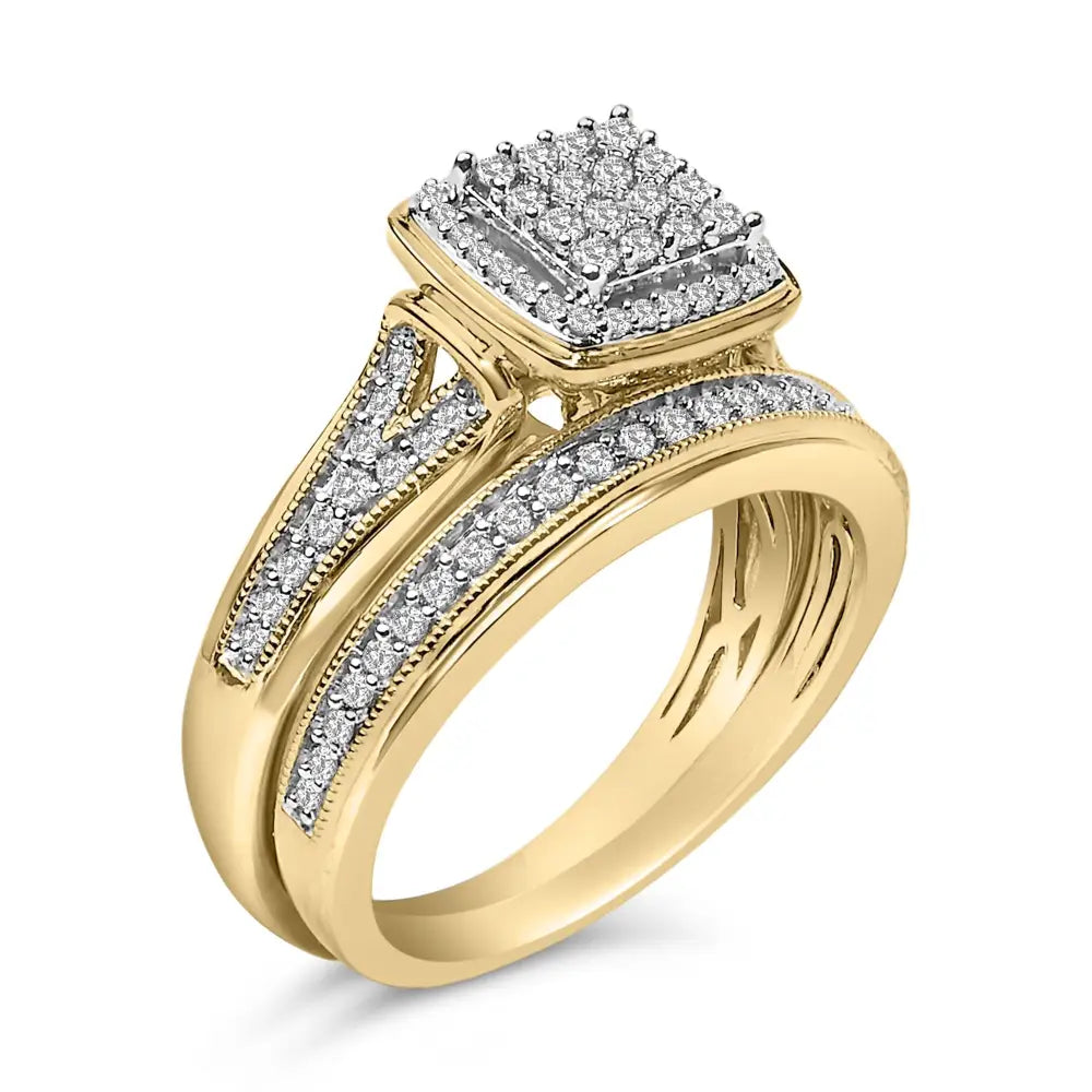 14k yellow gold plated sterling silver 1/2 cttw diamond square bridal set bijoux-nyc direct