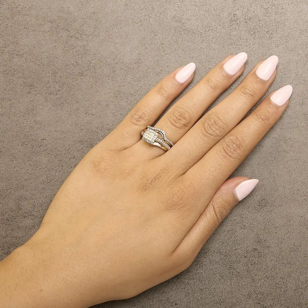 1/2 cttw princess diamond bridal set in 14k yellow gold plated silver bijoux-nyc direct