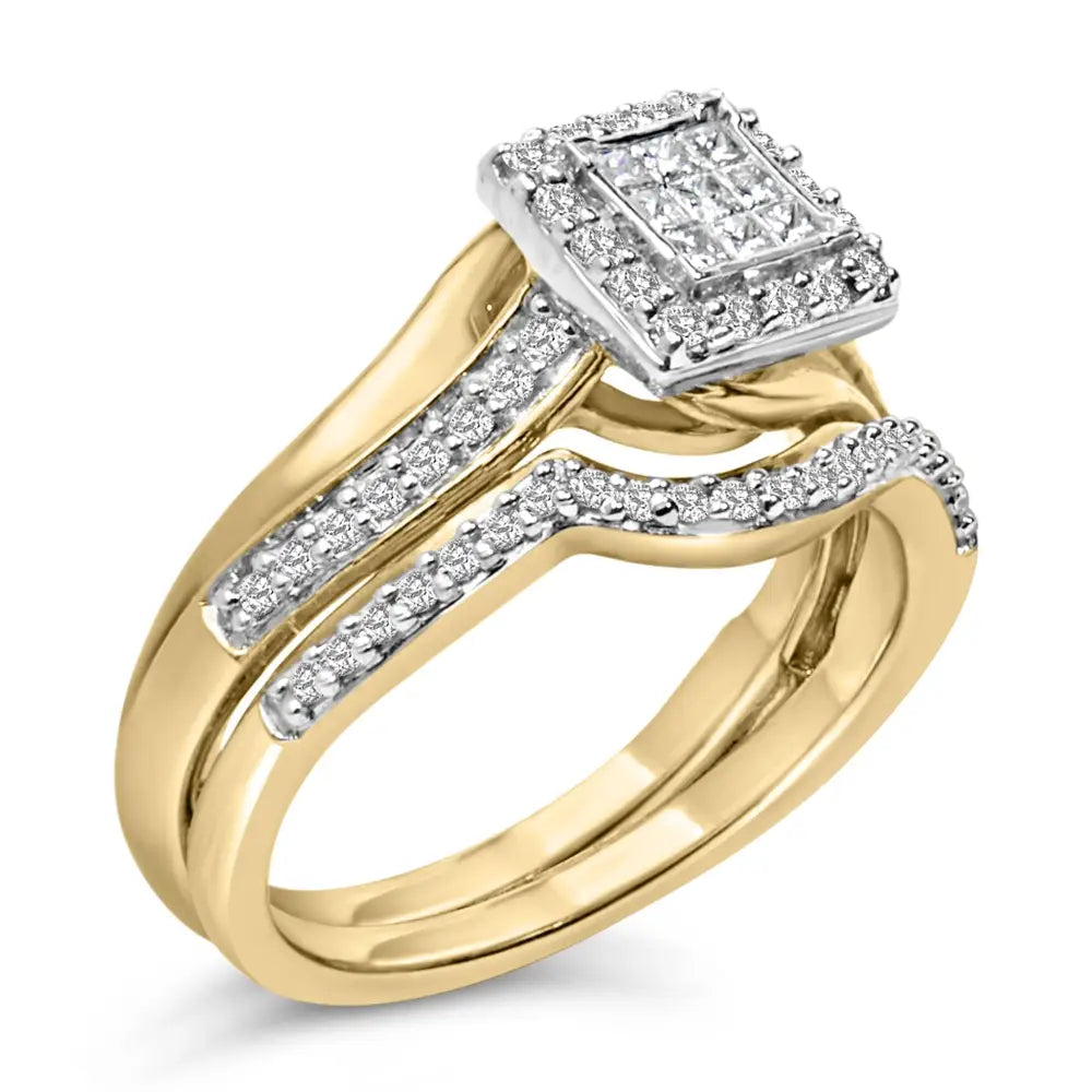1/2 cttw princess diamond bridal set in 14k yellow gold plated silver bijoux-nyc direct