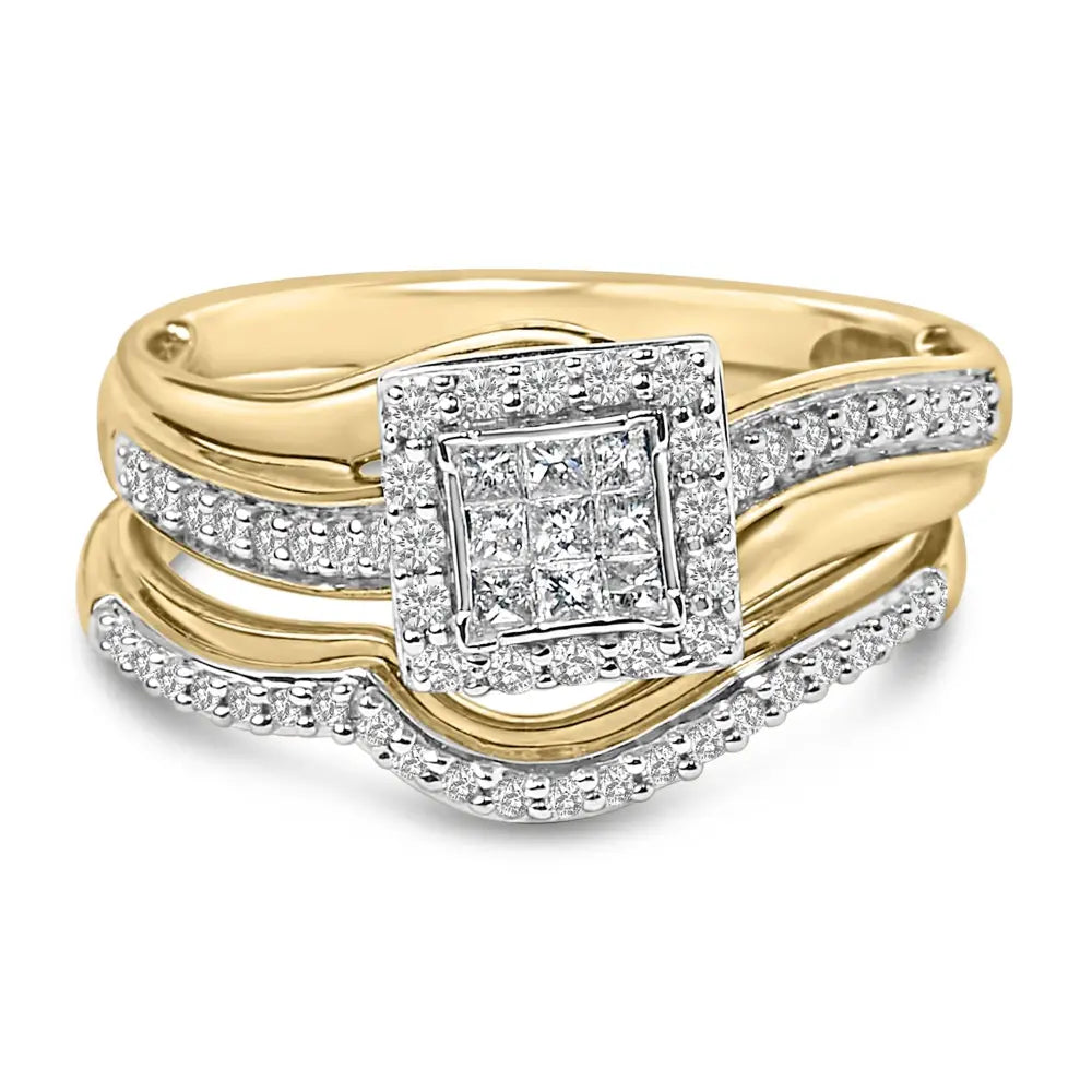 1/2 cttw princess diamond bridal set in 14k yellow gold plated silver bijoux-nyc direct