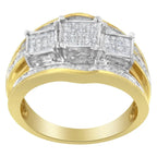 14kt two-tone gold 1ctw diamond cluster ring with baguette and princess cuts bijoux-nyc direct