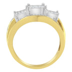 14kt two-tone gold 1ctw diamond cluster ring with baguette and princess cuts bijoux-nyc direct