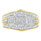 14kt two-tone gold 1ctw diamond cluster ring with baguette and princess cuts bijoux-nyc direct