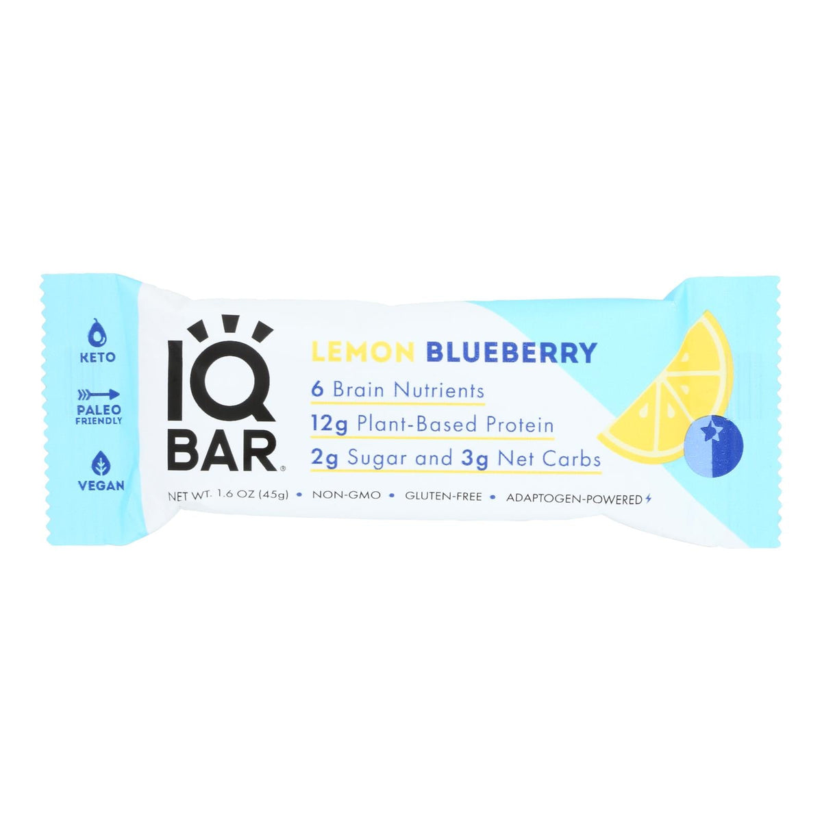 IQBAR Lemon Blueberry Bar, 1.6 oz (Case of 12)