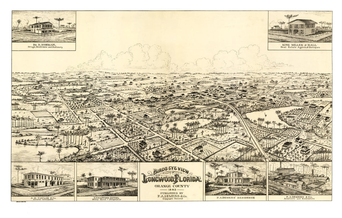 Vintage Map of Longwood, Florida 1885