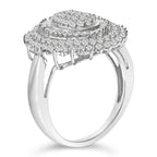 Sterling Silver 2.0 Cttw Diamond Oval Halo Cocktail Ring