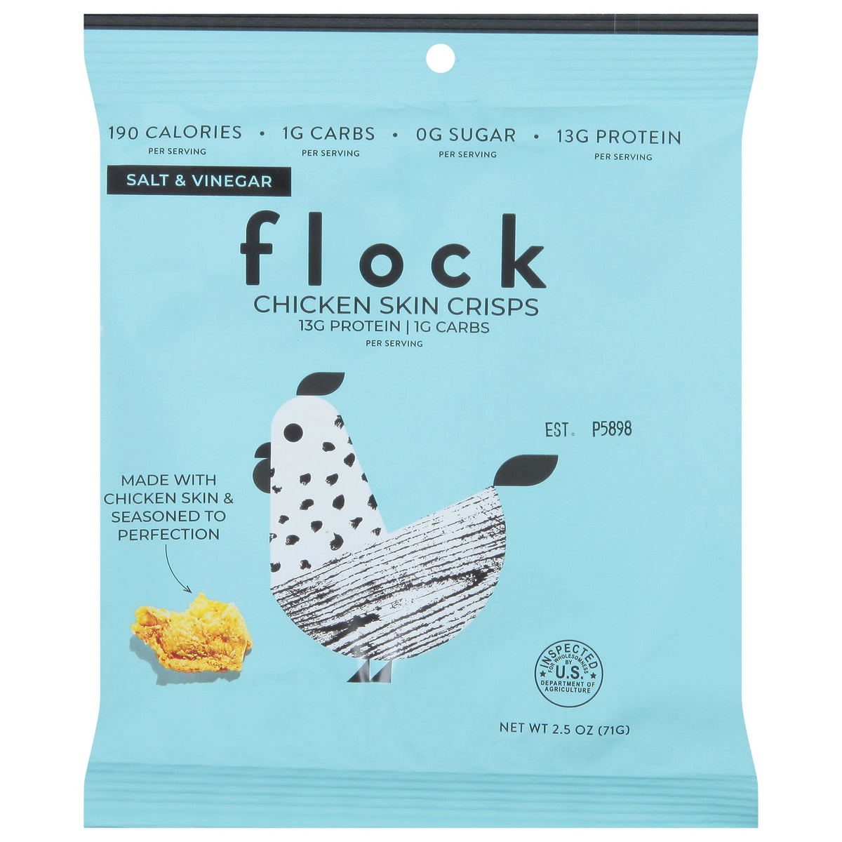 Flock Salt & Vinegar Chicken Skin Chips, 2.5 oz (Case of 8)
