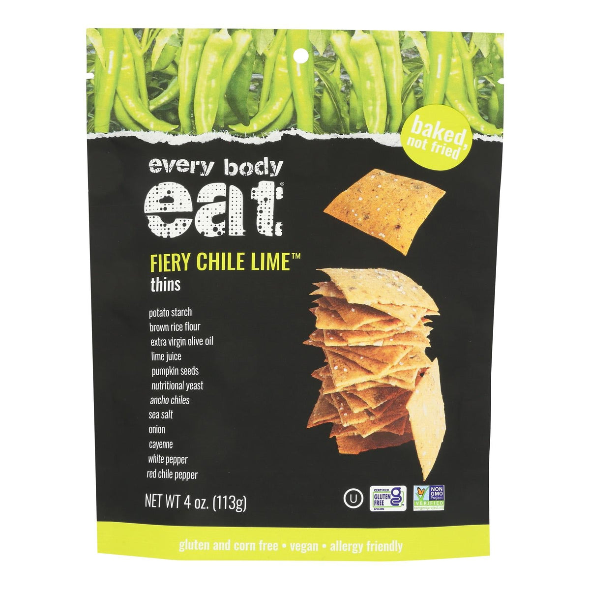 Every Body Eat Fiery Chili Lime Snack Thins, 4 oz (Case of 6)