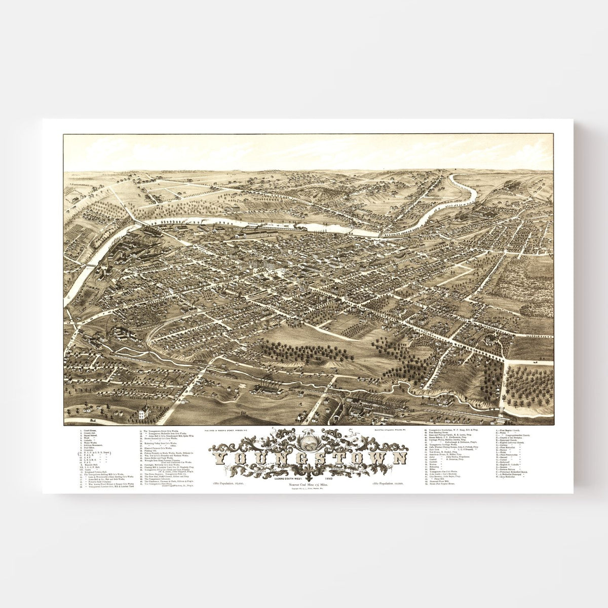 Vintage Map of Youngstown, Ohio 1882