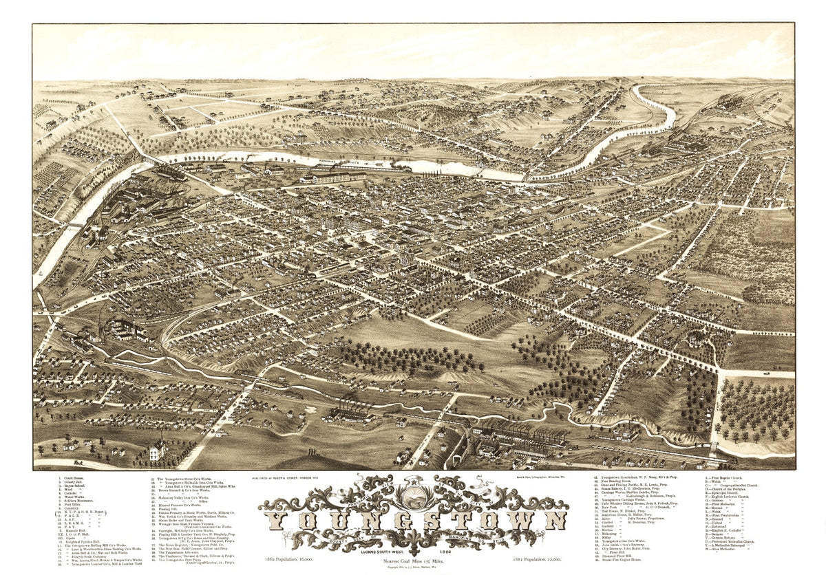 Vintage Map of Youngstown, Ohio 1882
