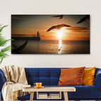 Birds On Magical Sunrise Canvas Wall Art