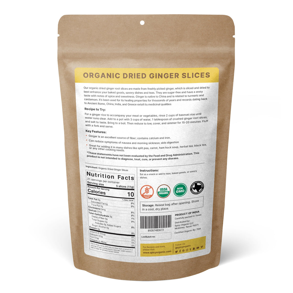 Organic Dried Ginger Slices – For Tea & Cooking