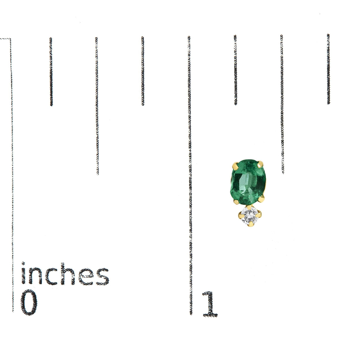 18K Yellow Gold Oval Green Emerald and Diamond Double Drop Stud Earrings
