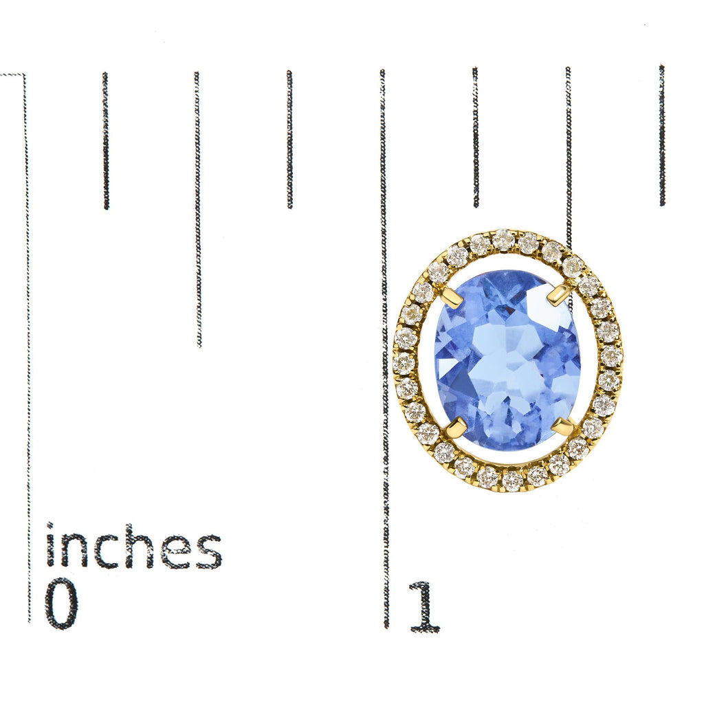 18K Yellow Gold 8X10 MM Blue Fluorite Oval and 1/2 Cttw Diamond Halo Stud Earrings
