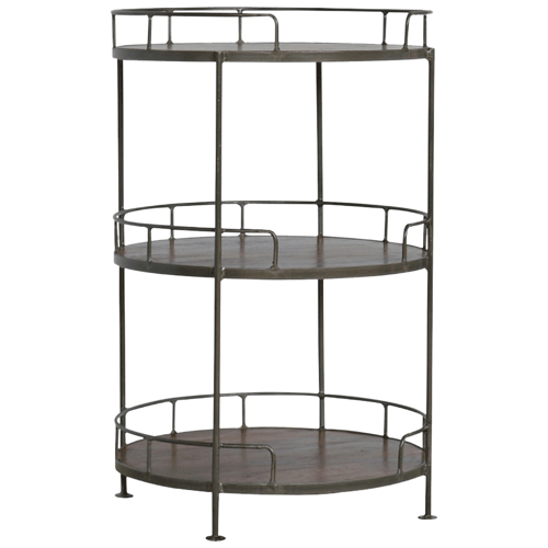 Industrial Metal & Wood Round Shelving Table – 3 Tiers