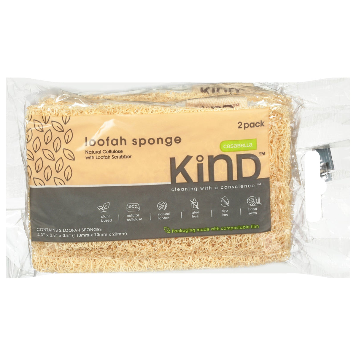 Casabella Kind Plant-Based Loofah Sponge, 2 ct (Case of 12)