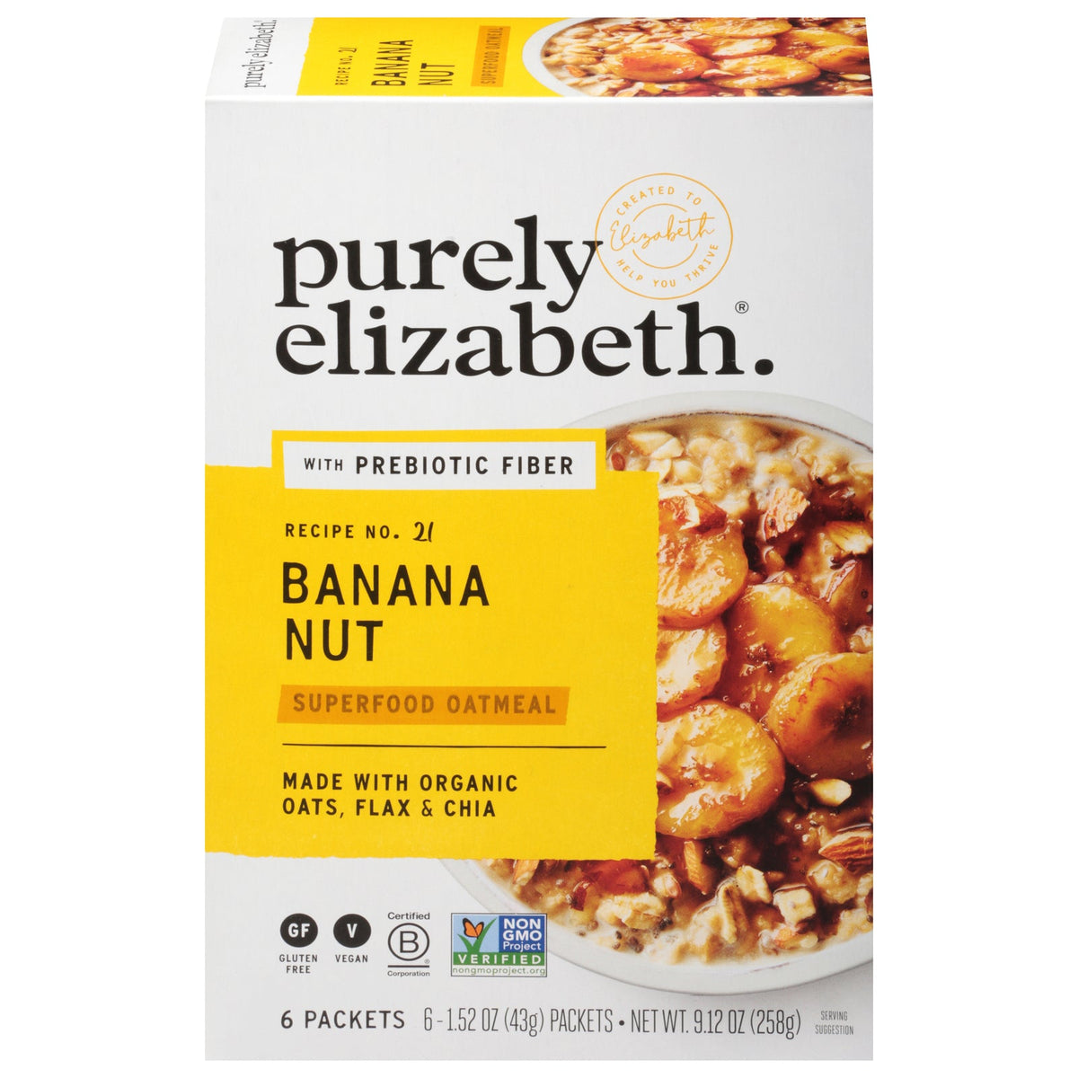 Purely Elizabeth Sugar Free Banana Nut Oatmeal, 9.12 oz (Case of 6)
