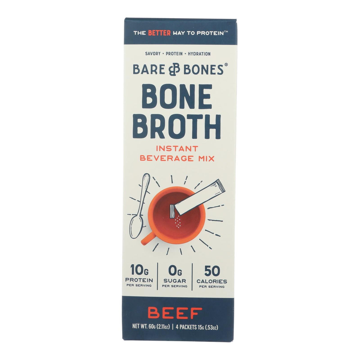 Bare Bones Beef Bone Broth Instant Stock, 2.12 oz (Case of 8)