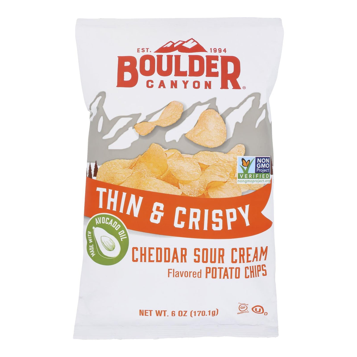 Boulder Canyon Cheddar Sour Cream Avocado Oil Chips, 6 oz (Case of 12)