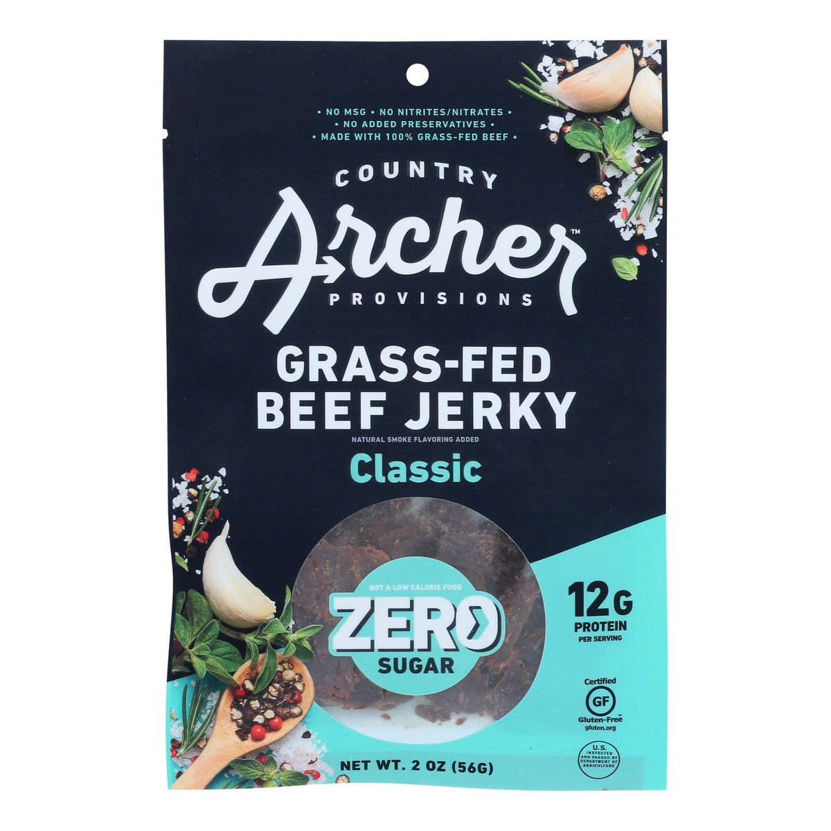 Country Archer Zero Sugar Original Beef Jerky, 2 oz (Case of 12)