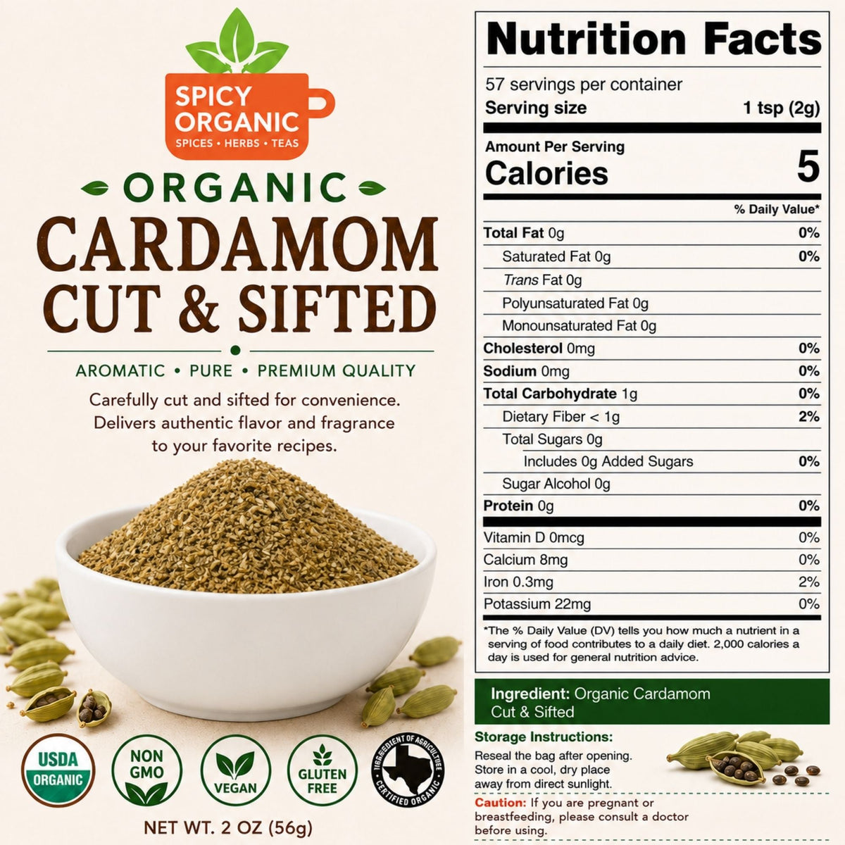 Organic Cardamom Cut & Sifted – For Chai & Tea Blends