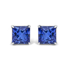 Platinum 7x7 Lab Created Blue Sapphire Princess Cut Solitaire Stud Earrings