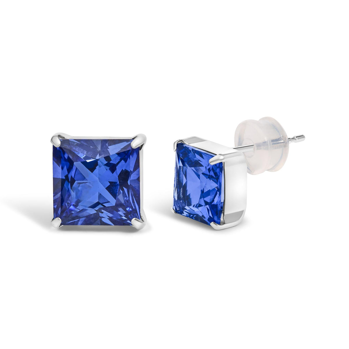 Platinum 7x7 Lab Created Blue Sapphire Princess Cut Solitaire Stud Earrings