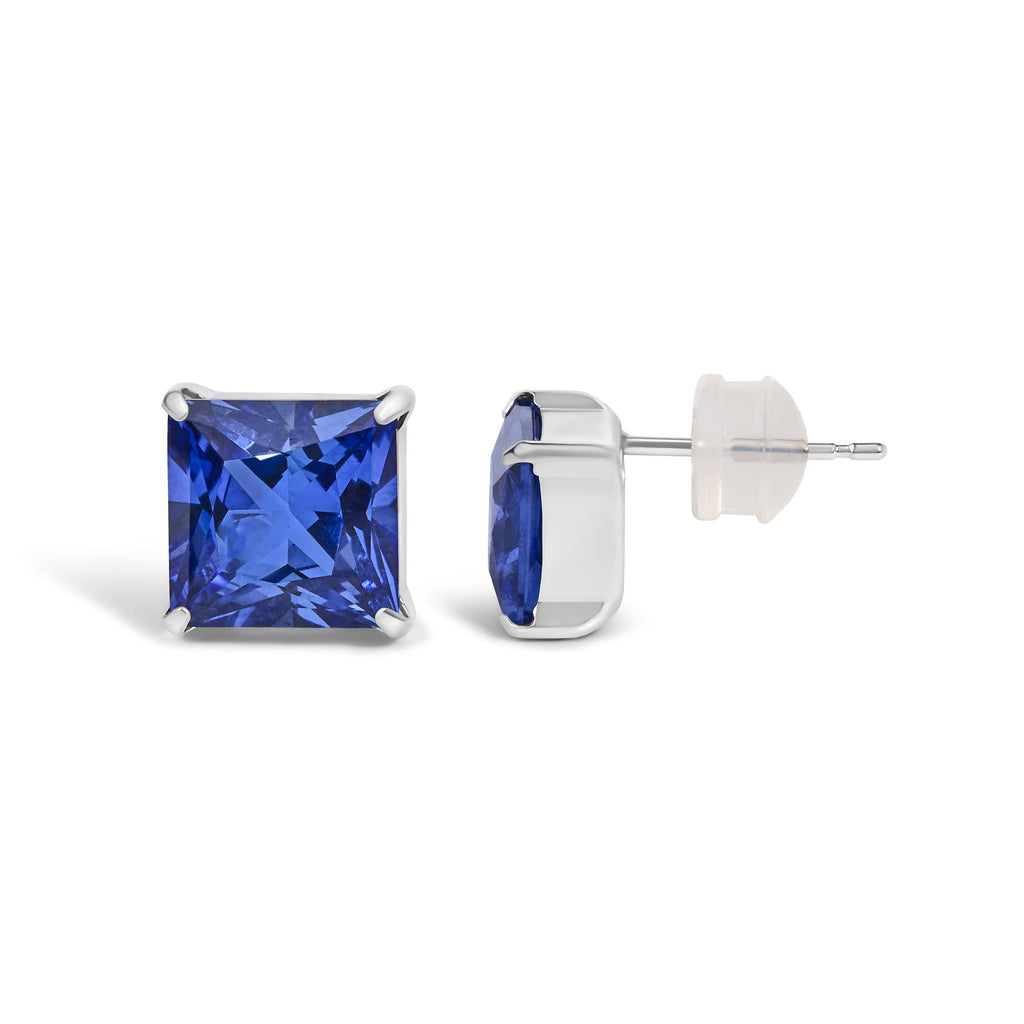 Platinum 7x7 Lab Created Blue Sapphire Princess Cut Solitaire Stud Earrings