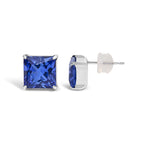 Platinum 7x7 Lab Created Blue Sapphire Princess Cut Solitaire Stud Earrings