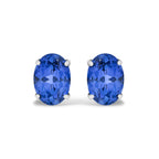 Platinum 5X7 MM Lab Created Blue Sapphire Oval Solitaire Stud Earrings