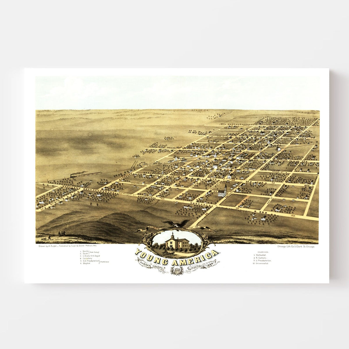 Vintage Map of Young America, Illinois 1869