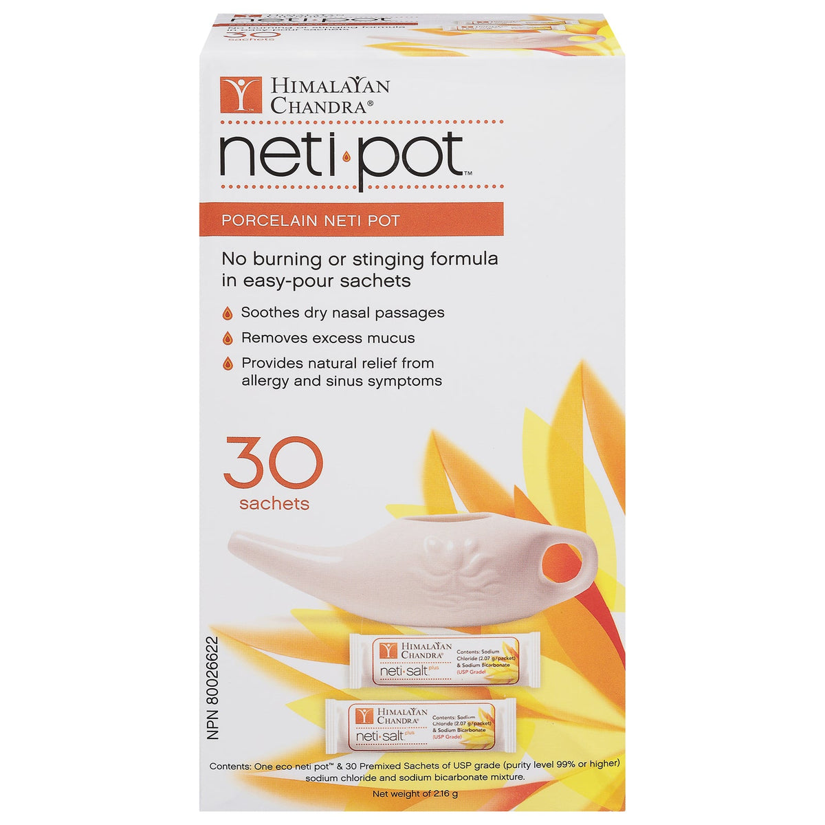 Himalayan Chandra Neti Pot - Porcelain - 30 Sachets - 1 Count Pack