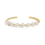 18K Yellow Gold Freshwater Pearl Cuff Bangle Bracelet