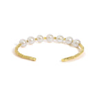 18K Yellow Gold Freshwater Pearl Cuff Bangle Bracelet