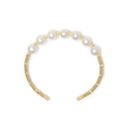 18K Yellow Gold Freshwater Pearl Cuff Bangle Bracelet