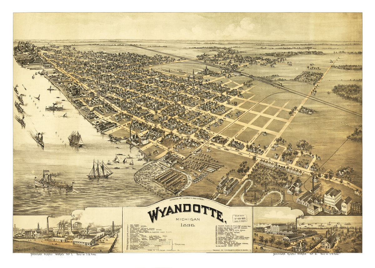 Vintage Map of Wyandotte, Michigan 1896