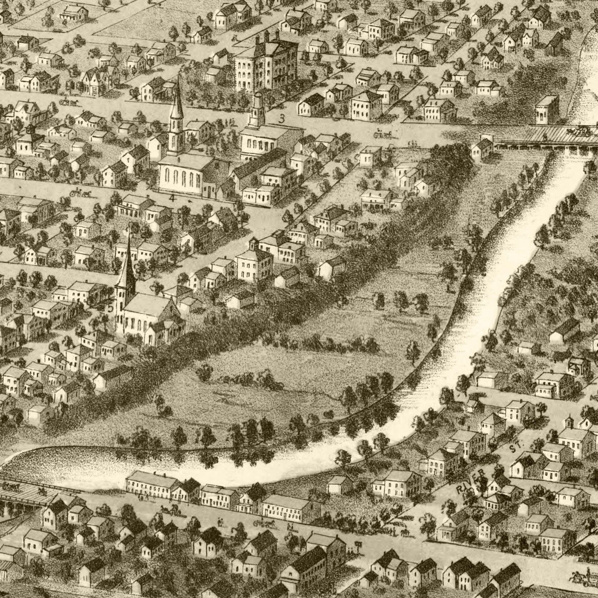 Vintage Map of Ypsilanti, Michigan 1868