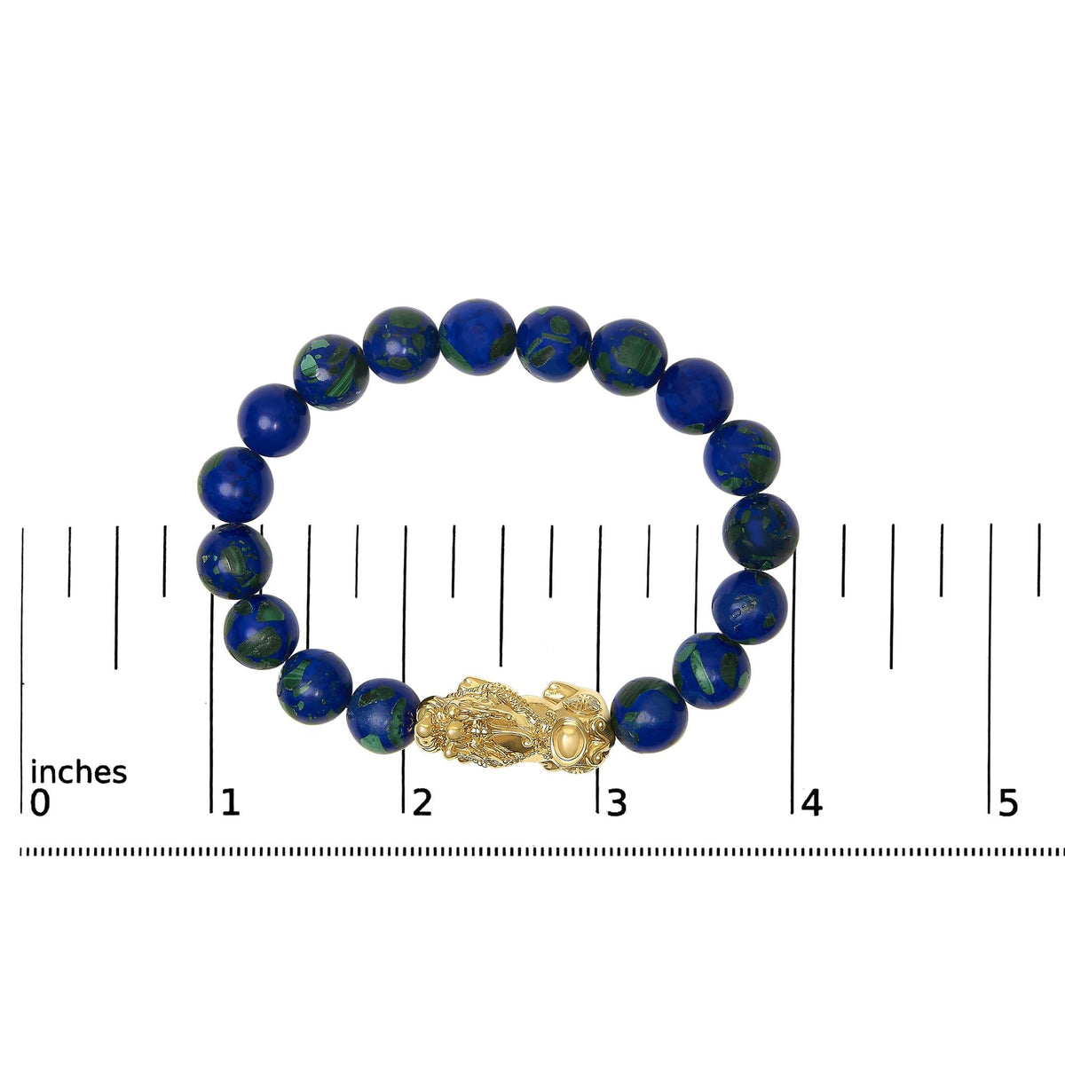 18K Yellow Gold Azurite Beaded Dragon Charm Bracelet