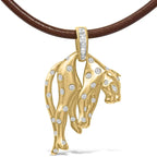18k gold 1.00 cttw matte diamond cat pendant on 15 inch leather cord bijoux-nyc direct