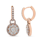 18k rose gold 1 1/2 cttw diamond flower composite leverback earrings bijoux-nyc direct