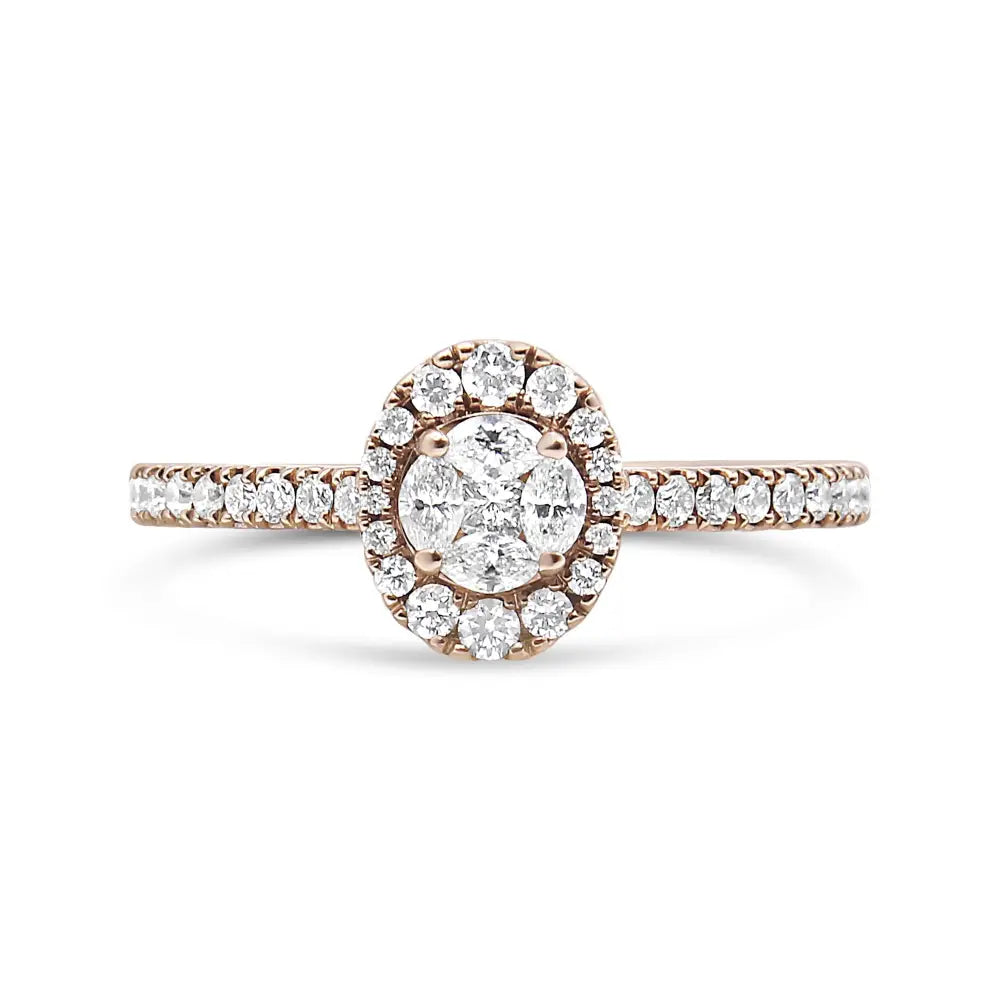 18k rose gold 1/2 cttw composite diamond oval halo engagement ring bijoux-nyc direct