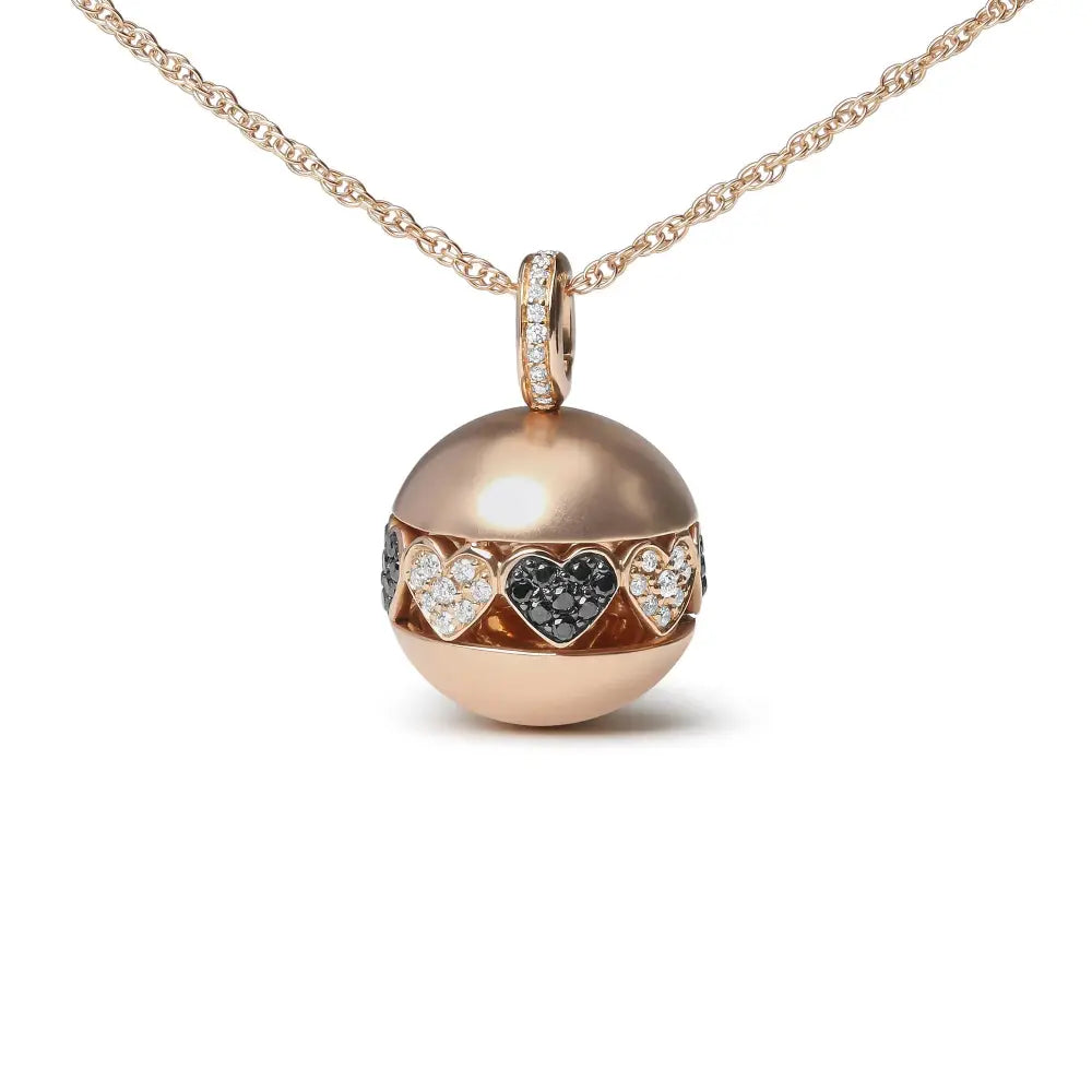 Black and white diamond heart ball pendant in 18k rose gold 3/8 cttw bijoux-nyc direct