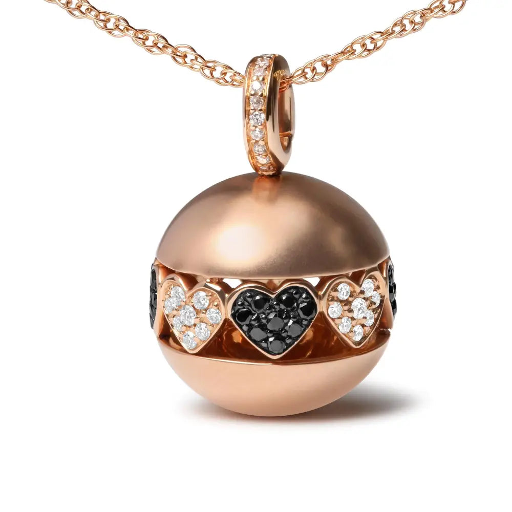 Black and white diamond heart ball pendant in 18k rose gold 3/8 cttw bijoux-nyc direct