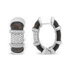 18k white gold plated silver graphite grey enamel 5/8 cttw diamond huggies bijoux-nyc direct