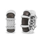 18k white gold plated silver graphite grey enamel 5/8 cttw diamond huggies bijoux-nyc direct