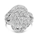 Sterling Silver 1.0 Cttw Diamond Swirl Cluster Cocktail Ring