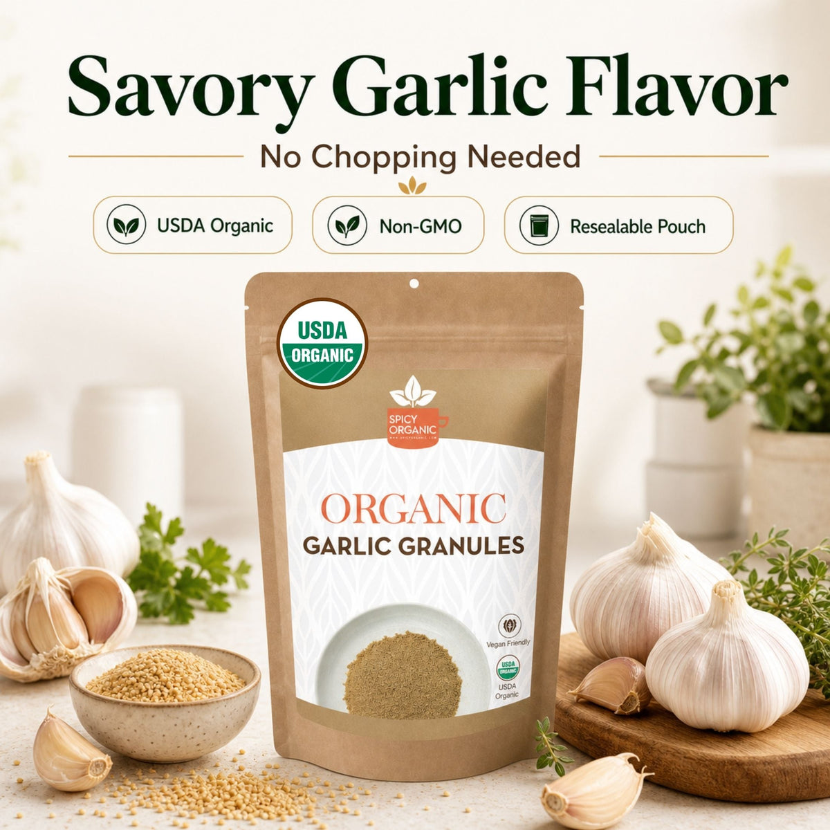 Organic Garlic Granules – For Marinades, Rubs & Roasting