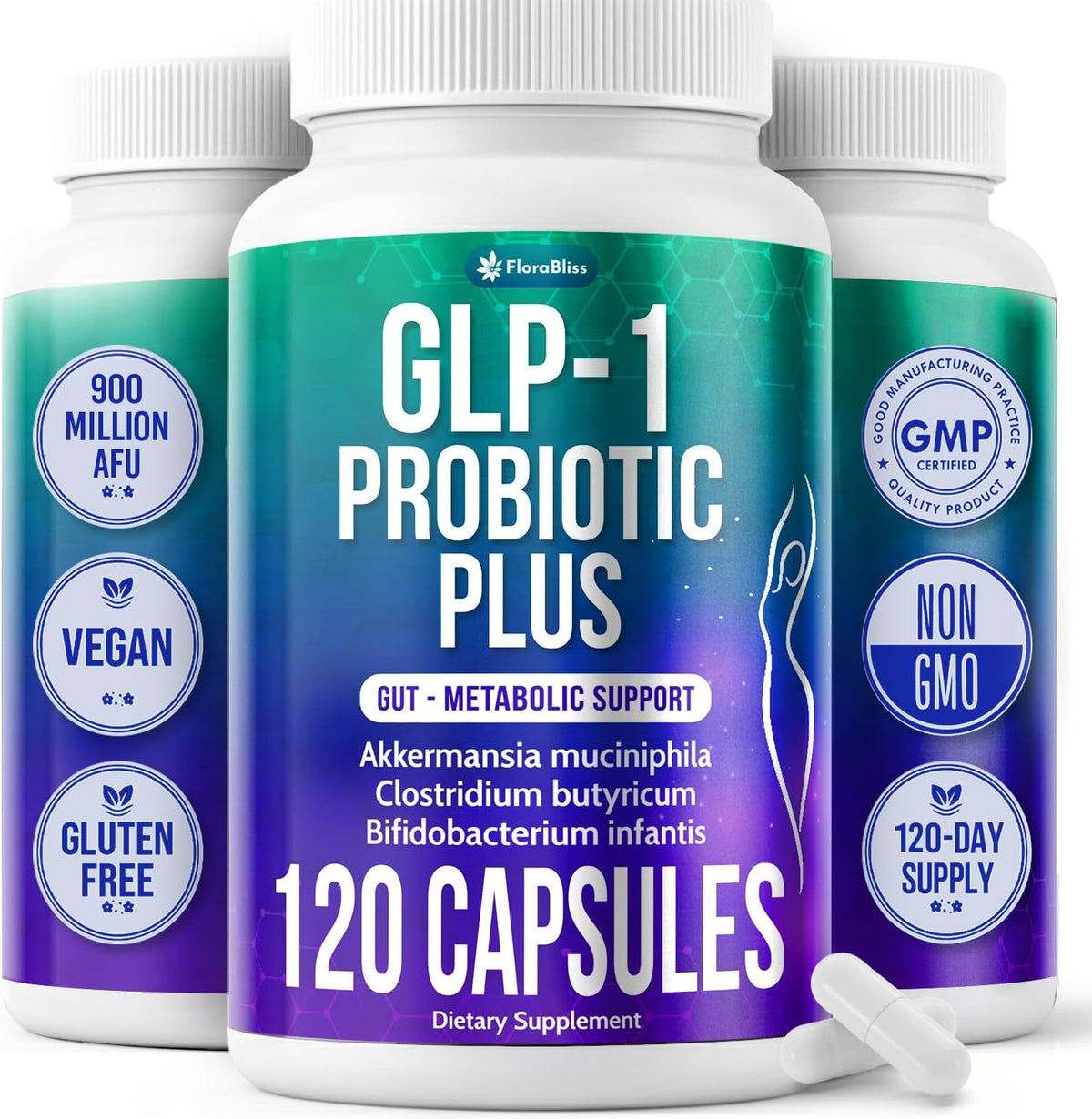 Probiotic Capsules - 900 Million AFU of Akkermansia, Clostridium, Bifidobacterium. Added Prebiotic Chicory and Green Tea Exact.