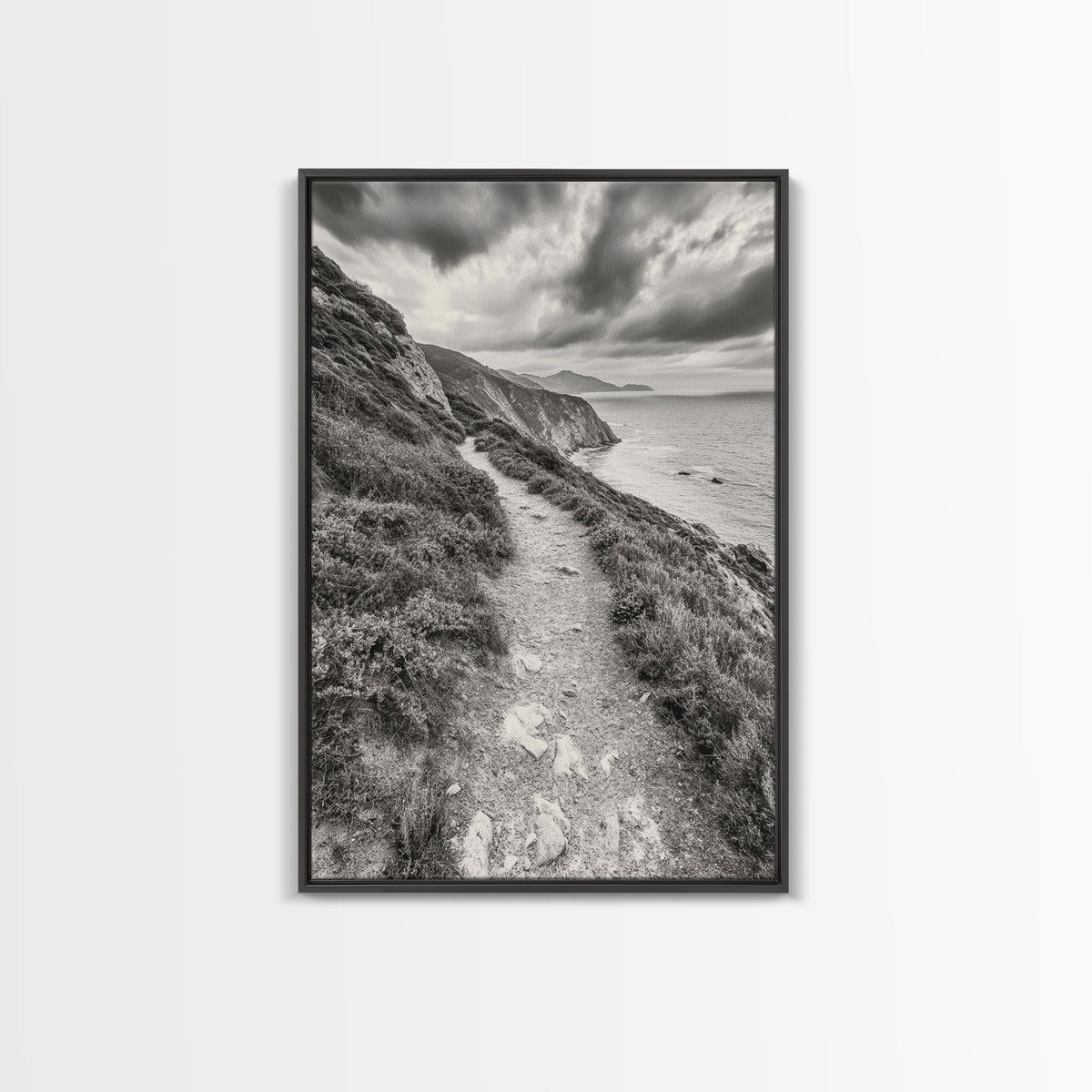 Cliffside Path, Coastal Trail, Ocean Escape, Canvas Print, Moody Landscape Wall Art, Living Room Decor, Adventure Travel Aesthetic